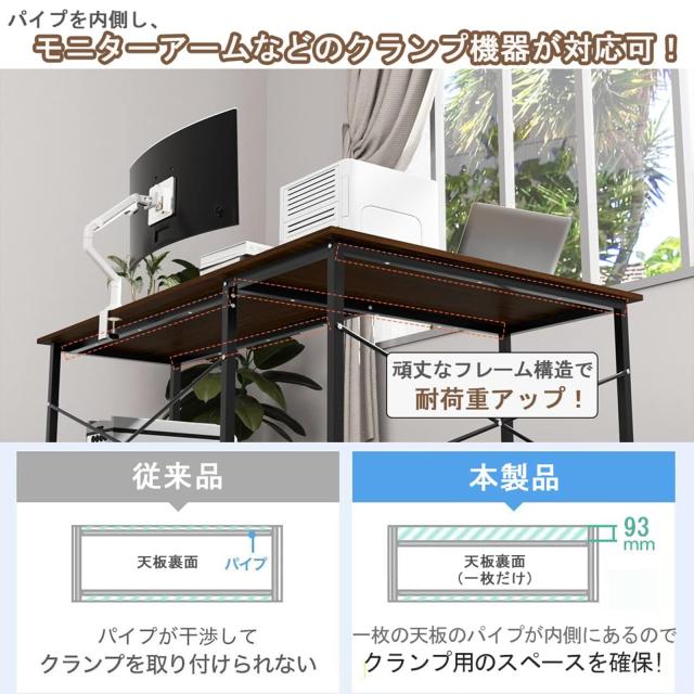 L字デスク パソコンデスク L字型 奥行60cm ワークデスク デスク 机 作業机 モニターアーム取付対応 木製 25mm×25mmのスチール製フレーム