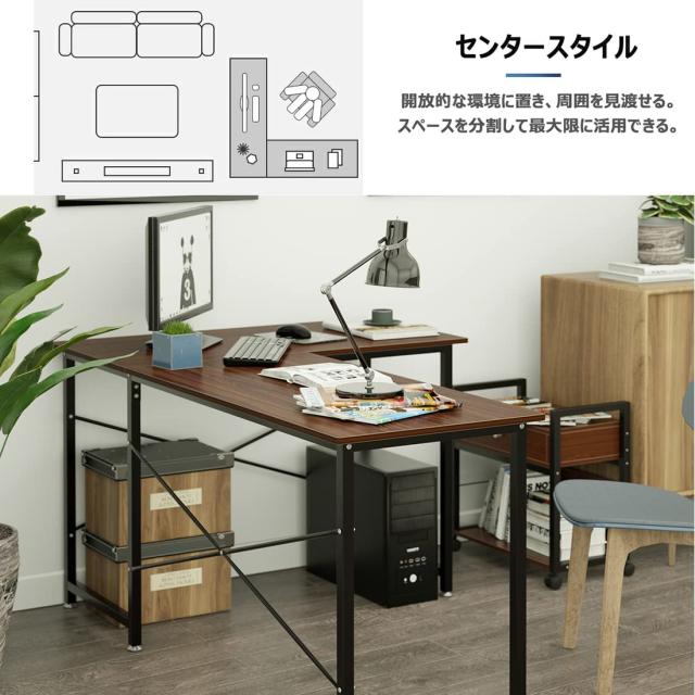 L字デスク パソコンデスク L字型 奥行60cm ワークデスク デスク 机 作業机 モニターアーム取付対応 木製 25mm×25mmのスチール製フレーム