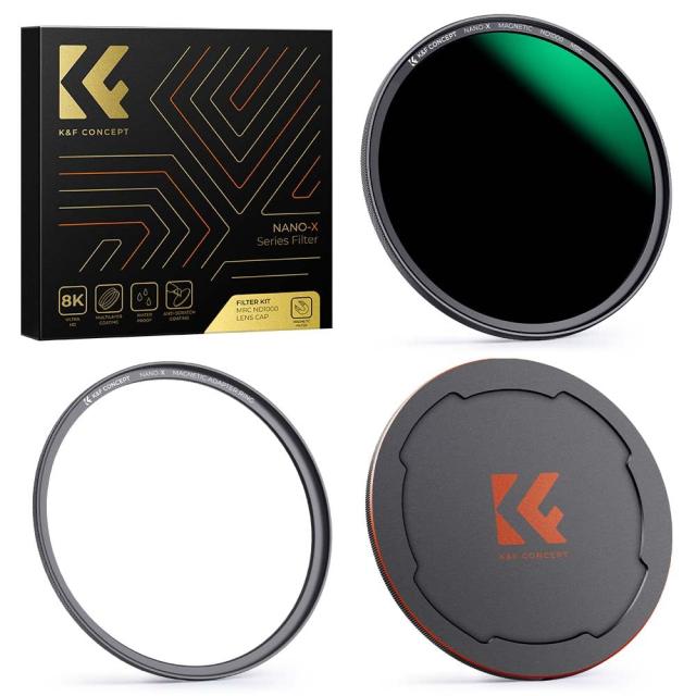 K＆F Concept 82mm 磁気NDフィルター ND1000+レンズキャップセット 磁気吸着 装着便利 28層ナノコーティング減光フィルター 超薄型 撥水