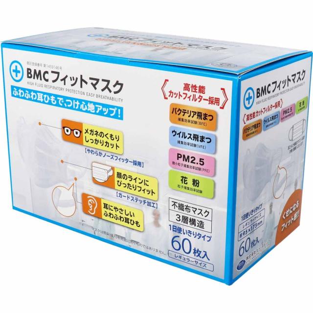 ビー・エム・シー フィットマスク 1日使い切りタイプ レギュラーサイズ 60枚入