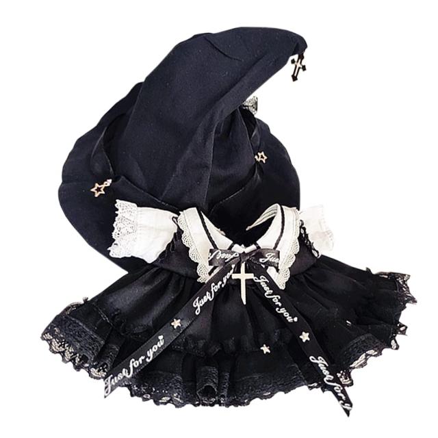 niannyyhouse　 20cm人形の服　綿人形の服　帽子+ドレス　2点セット　メイド衣装　魔法の帽子　人形ベビー服　レースドレススーツ　着せ