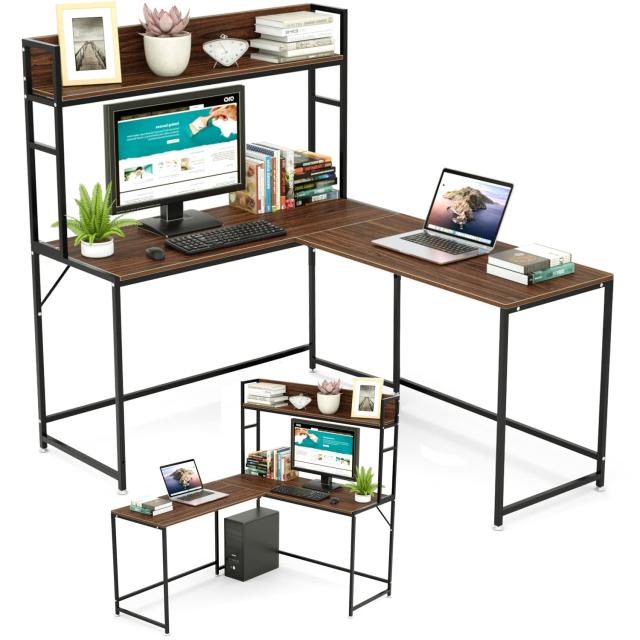 パソコンデスク l字デスク 幅150 テレワーク用 DEWEL 左右入替可能 モニターアーム対応 コーナーデスク L字型 収納ラック付き 木製 L字デの通販は