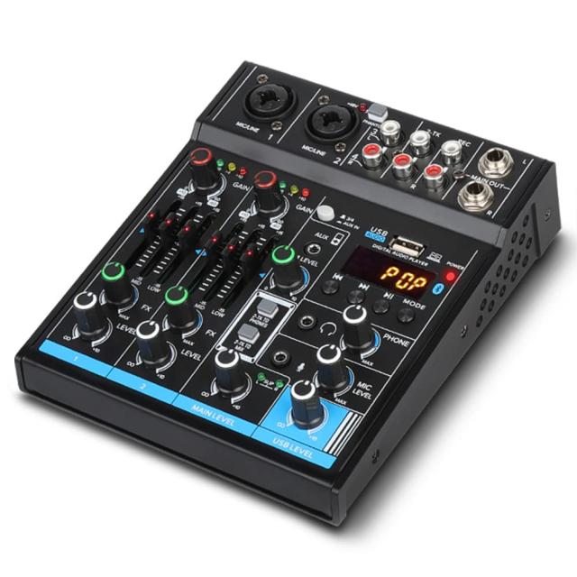 ポータブルミニミキサー4チャンネルオーディオDJコンソールサウンド