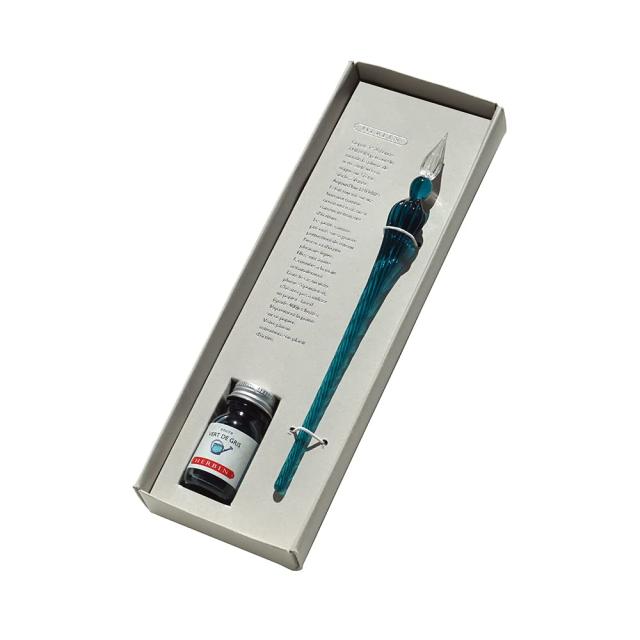 エルバン ガラスペン＆インクセット 専用箱入【ハンドクラフト】つむぎ エメラルド ＆ ミニインク グレイッシュグリーン(10ml)セット【1670