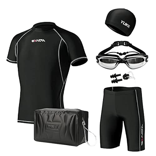 LLWAAV ラッシュガード 水着 半袖 メンズ 水着 6点セット 競泳水着 メンズ フィットネス水着 UVカット + 吸汗速乾 競泳用水着 男性 の通販は