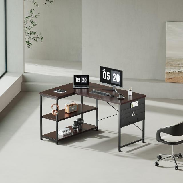 YeTom デスク 机 pcデスク l字 右棚左棚 幅107cm desk コーナーデスク