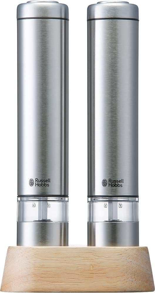 ラッセルホブス(Russell Hobbs) 電動ミル ソルト＆ペッパー 岩塩 胡椒 ス パ イ ス 粗さ調節可能 2本セット ミニサイズ シルバー 7933JPの通販は