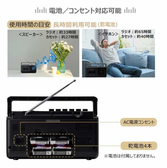 Gelielim ラジカセ カセットテープ プレーヤー AM/FM/ワイドFM対応