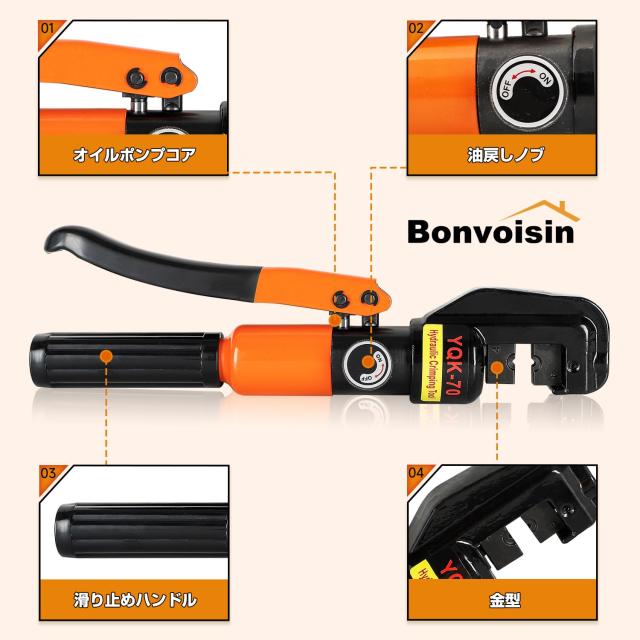 Bonvoisin 油圧圧着工具 油圧圧着ペンチ 9種類ダイス付き 4~70？裸圧着