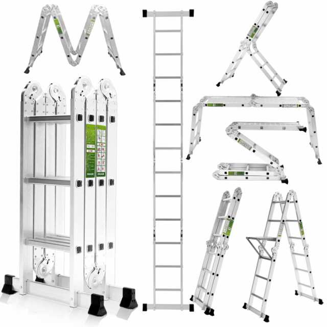 RIKADE 多機能はしご 3.5ｍ アルミ 多関節脚立 専用プレート3枚付き ...