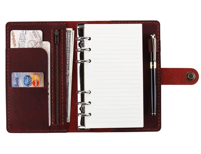 ROTERDON システム手帳 A6 革 2025 6穴 リフィル付き ルーズリーフ スタンダード カバー付き レザー 手縫い オリジナル 3色 ノート メモ