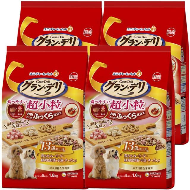 【ケース販売】グラン・デリ ドッグフード ソフト ふっくら仕立て 食べやすい超小粒 13歳以上用 6.4kg(1.6kg×4個) 国産 ユニチャームの通販は