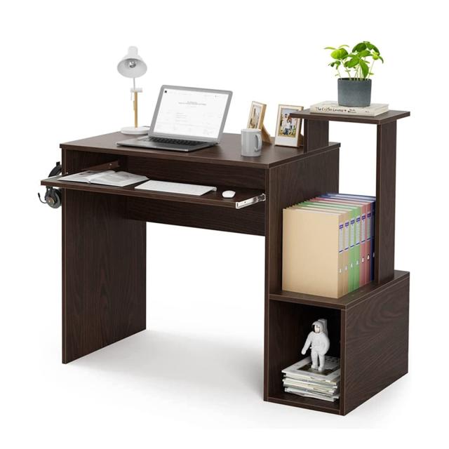 パソコンデスク PCデスク 幅100cm キーボード置き付き CPU収納棚付き 左右入替可能 収納ラック付き ラック付きデスク モニターアーム対応の通販は