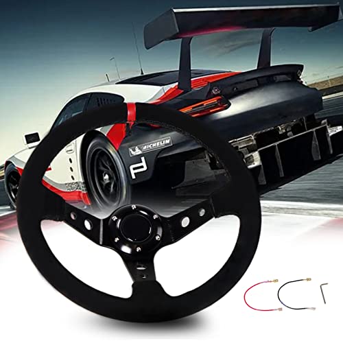 VEHSUN ステアリング 35パイ ハンドル 車用 ディープコーン ブラックスポーク スポーツタイプ 軽量アルミニウム ライチ柄 ステアリングホの通販は 5,939円