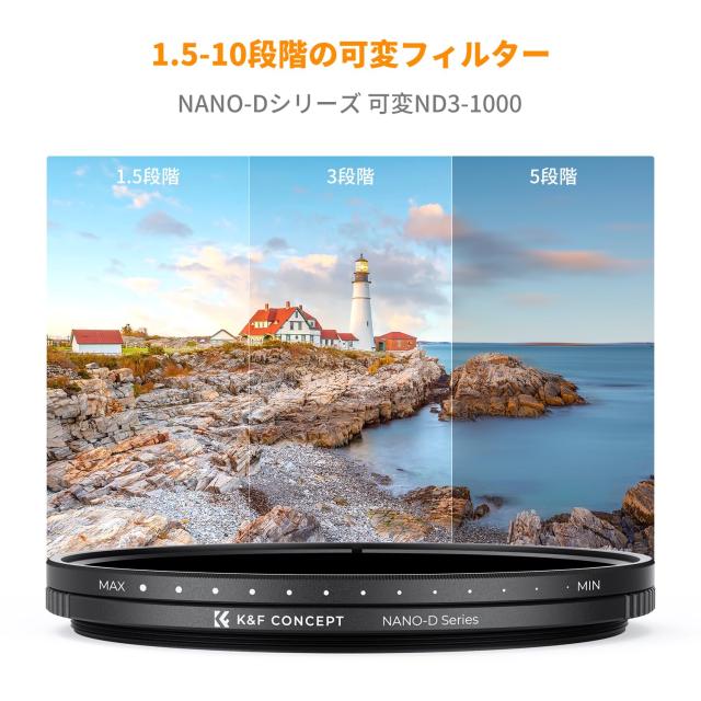 K＆F Concept 72mm 可変NDフィルター ND3-ND1000 減光フィルター 360°無段階調節 24層ナノコーティング 撥水撥油 NANO-Dシリーズ 【メー_1