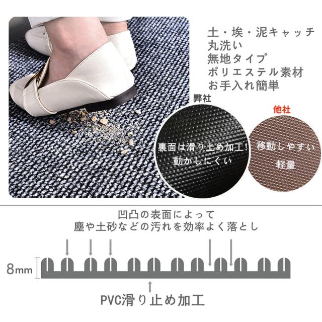 玄関マット キッチンマット屋外 室内 滑り止め 業務用 無地 大判 マット シンプル 泥落とし 足ふきマット（グレー90*500）_2