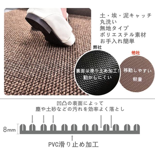 玄関マット キッチンマット屋外 室内 滑り止め 業務用 無地 大判 マット シンプル 泥落とし 足ふきマット（ブラウン120*150）_2