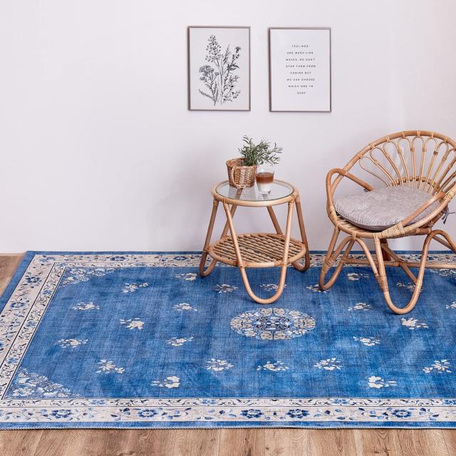 萩原 ラグ ブルー 約190×240cm ミュゲ 洗える 滑りにくい加工付き フェミニン シノワズリ シャビーシック 韓国インテリアの通販は