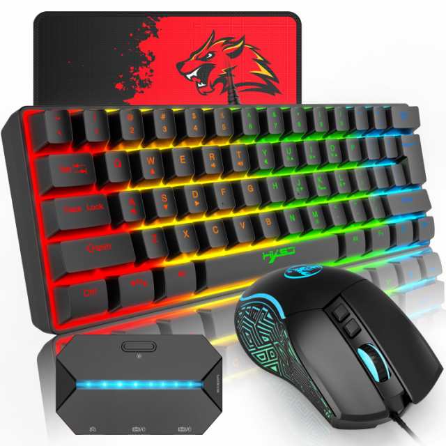 PC /PS4 /スイッチ対応ゲーミングキーボード テンキーレス 61キー有線 専用のコンバータ付き マウスセット メンブレン 軽量 RGBバックラの通販は