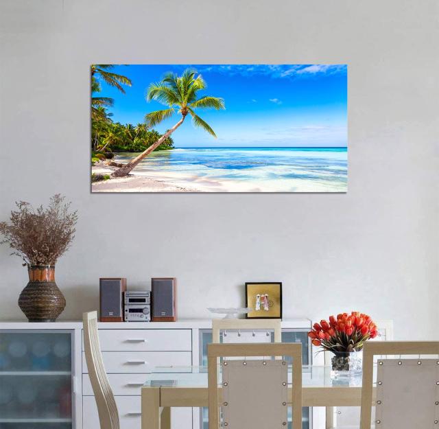 アクリル画　流木作品　海が見える窓　　　　　空と海とヤシの木の風景 アクリル画 流木作品 海が見える窓 空と海とヤシの木の風景