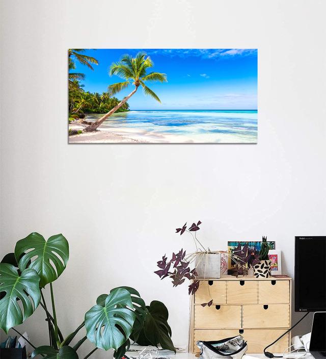 アクリル画　流木作品　海が見える窓　　　　　空と海とヤシの木の風景 ビッグ割引 アクリル画 流木作品 空と海とヤシの木の 海が見える