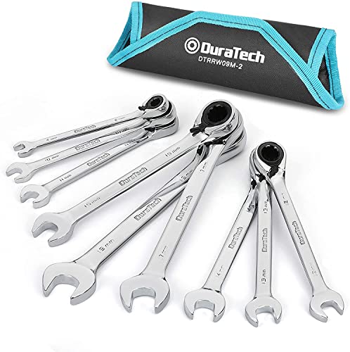 DURATECH コンビネーションレンチセット ラチェットレンチ スパナセット 両用ヘッド レンチセット スパナ ギアレンチ 方向切替可 鏡面仕