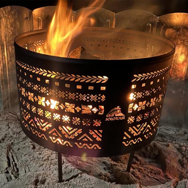 Solotour（ ソロツアー） 焚き火台 直径35cm チワン柄 五徳付き 大型 キャンプ 分離式 収納バッグ付き 3.4kg