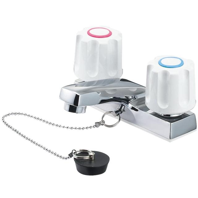 SANEI(旧社名:三栄水栓製作所)ツーバルブ洗面混合栓 一般地・寒冷地 共用形 ゴム栓付き 取付ピッチ102ｍｍ K51-W