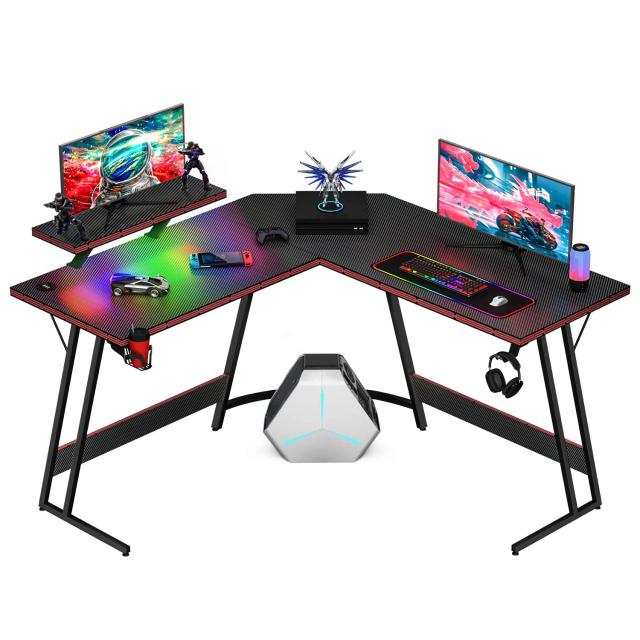 Victone ゲーミングデスク L字デスク  幅130cm パソコンデスク USBポート付き 3ポート LED付き L字型デスク pcデスの通販は