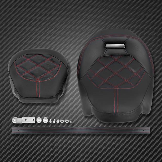 HDBUBALUS バイク ツーアップ シート ライダー パッセンジャー 乗客 two-up PU ハーレー ツーリング CVO 2009-2022用 (A-レッドライン)_3