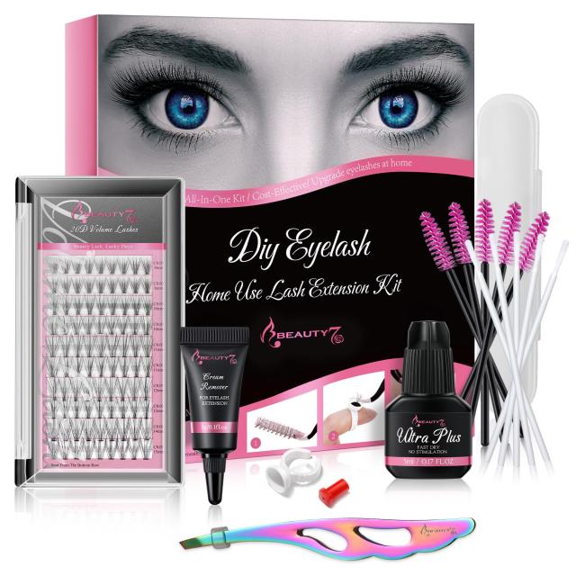 Beauty7 セルフ マツエク キット まつげエクステ セット 全部入キット 20D 20束 Ｃカール ボリュームラッシュ ミックス長さ 無刺激 グル