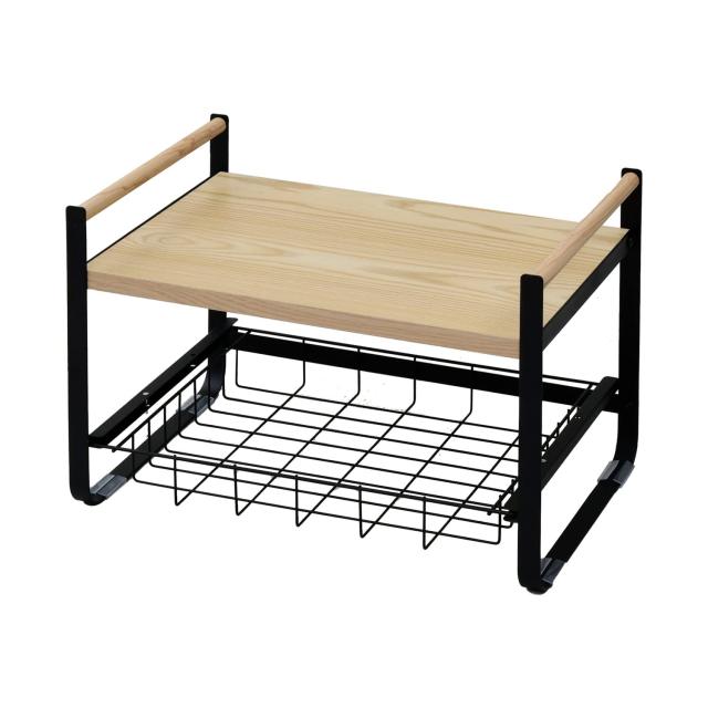 [山善] レンジ上ラック レンジラック 引出しカゴ付き 熱や汚れに強い 滑り止め付き 幅45.5×奥行30.5×高さ30.5？ 組立品 ブラック DKR-4の通販は