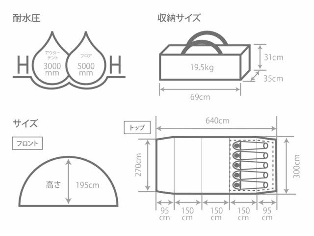 DOD カマボコテント3M（タン） T5-689-TN ドッペルギャンガー 10人用