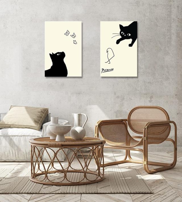 ピカソ ネコの絵 ネコとヒヨコ 絵画 2枚セット アートパネ アート 