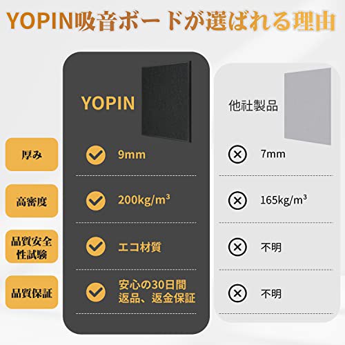 YOPIN 吸音材 200kg/m？ 高密度 吸音ボード 吸音対策 室内装飾 楽器
