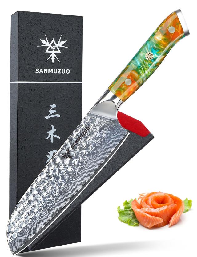 SANMUZUO 7 インチ三徳包丁 - ハンマー加工ダマスカス鋼と樹脂ハンドル - YAO シリーズの通販は