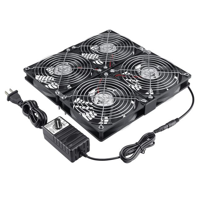 GDSTIME 4 x 120mm x 25mm 換気扇、DC12V電源 4連ファン、AC100V〜240Vスピードコントロー ラー、キャビネットシャーシ冷却ファン、サーバ