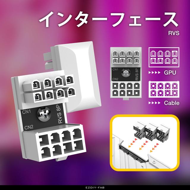 EZDIY-FAB PCI Express用 電源変換アダプタ Uターン型 8ピン180度角度