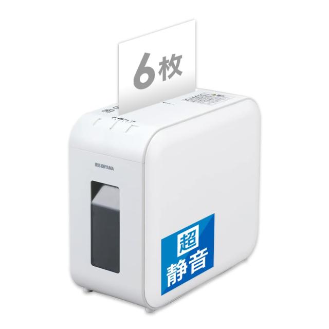【静音タイプ】アイリスオーヤマ 静音シュレッダー 家庭用 細断枚数6枚 細断速度約2.2m/分 クロスカット 連続使用10分 BD細断可能 ダスト