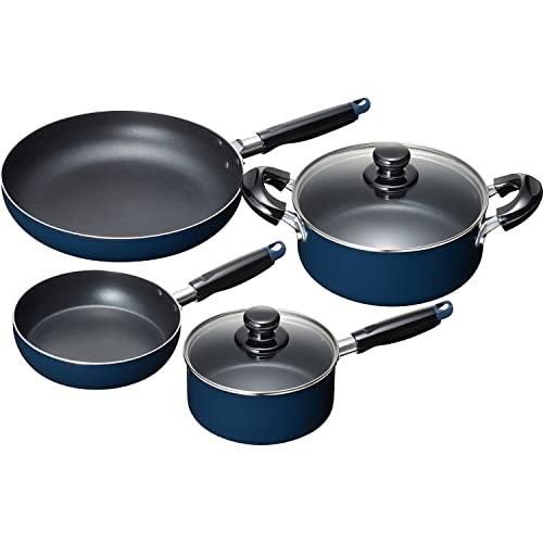 和平フレイズ お手入れ簡単 【調理器具セットG】 片手鍋 16cm ＆ 両手鍋 20cm ＆ フライパン 18cm・26cm セット ブルー ふっ素樹脂加工 IH