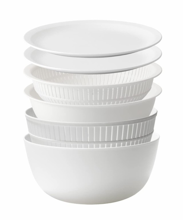ライクイット (likeーit) ざる ボウル 電子レンジ対応 Colander＆Bowl 米とぎにも使える ザルとボール ホワイト 6点セット 日本製 水切り