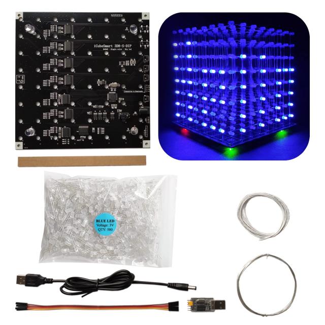 iCubeSmart 3D8C Led キューブ,DIY 電子 キット, Led cube 8x8x8 はんだ付け 練習キット,led キット 練習 エレキット 工作キット,電子こ