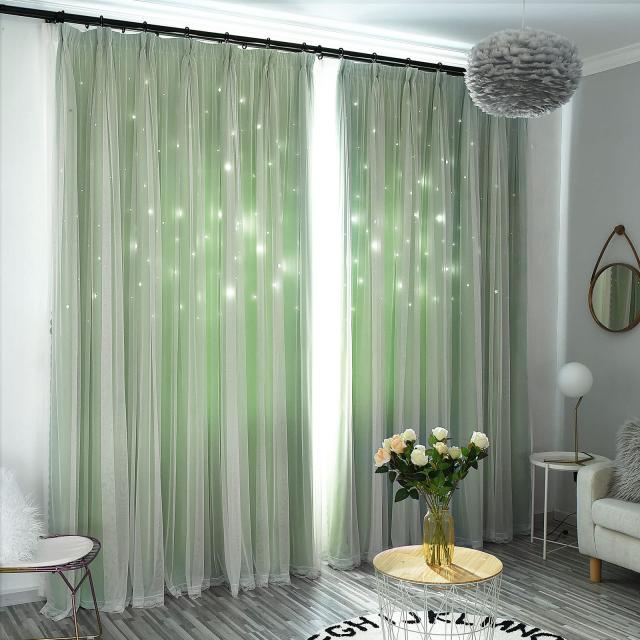 カーテン 姫系 遮光 丈180cm*幅100cm レースカーテン付き 星柄 おしゃれ 厚手 フック付き タッセル付き 二重カーテン 取付簡単 すぐ使えの通販は 5,777円
