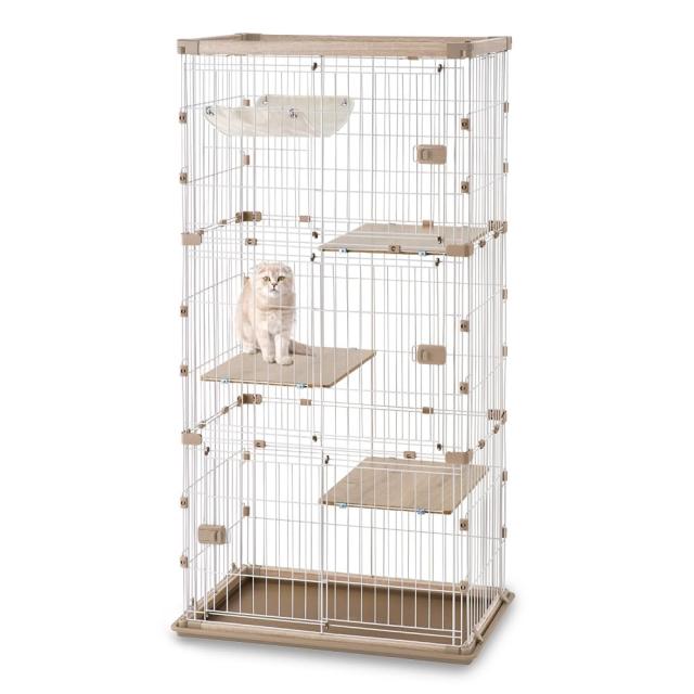アイリスオーヤマ 猫 ケージ ウッディ 3段 幅約90×奥行約60×高さ約180 ライトナチュラル PWCR-963V