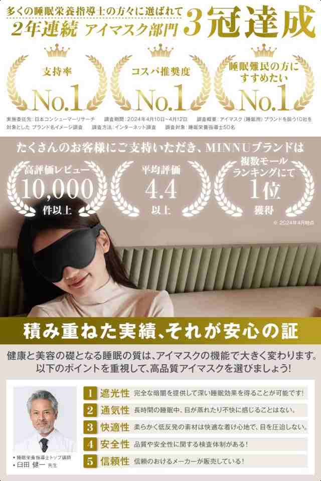 MINNU アイマスク 睡眠用 3D立体型 目隠し 安眠 遮光率99.99％ 通気性 圧迫感なし 柔らかい シルク質感 低反発素材 サイズ調整可能  軽量 の通販はau PAY マーケット - Tu0026Kショップ | au PAY マーケット－通販サイト