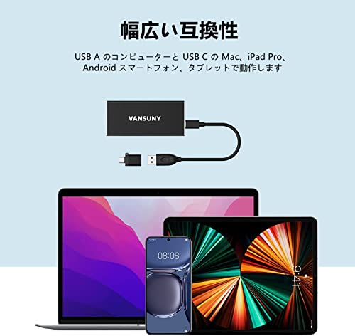 Vansuny SSD 外付け 480GB USB3.1 Gen2 読込速度540MB/s PS5/PS4動作確認済 コンパクト外付けSSD Type C Windows/MAC OS/Linux/A