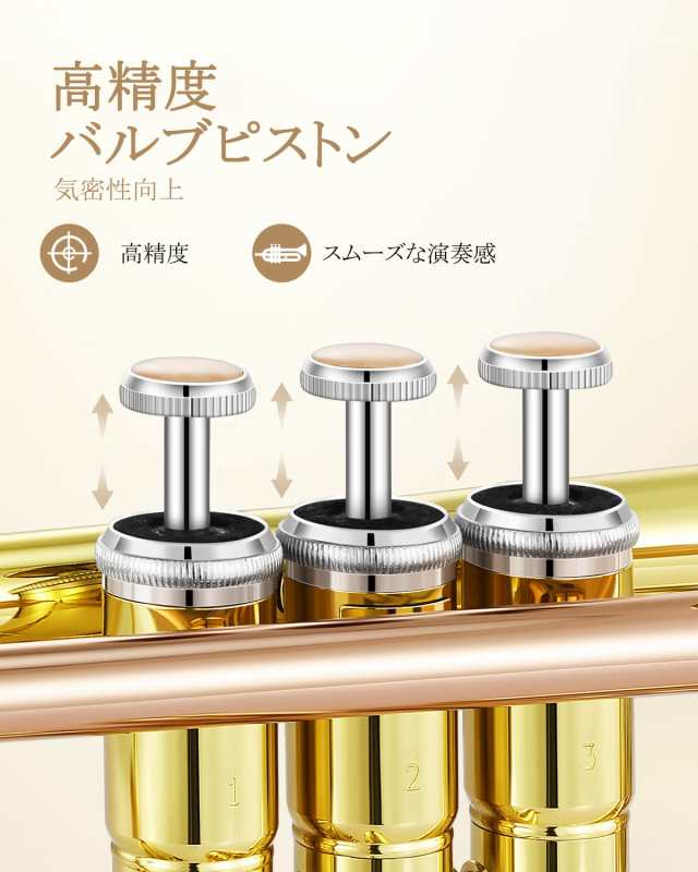 Eastar トランペット Bb調 Trumpet 初心者セット ローズゴールド？メッキ？マウスパイプ イエローブラス製 清潔アクセサリー付 ETR-390