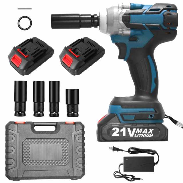インパクトレンチ 電動インパクトレンチ 21V 最大トルク300N.m 1.0Ahバッテリー2個付き 充電式 コードレス ブラシレスモーター 無段変速 の通販は