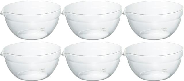 HARIO(ハリオ) 日本製 耐熱ガラス製 片口ボウル 800ml KB-80-BK 6個セット ク