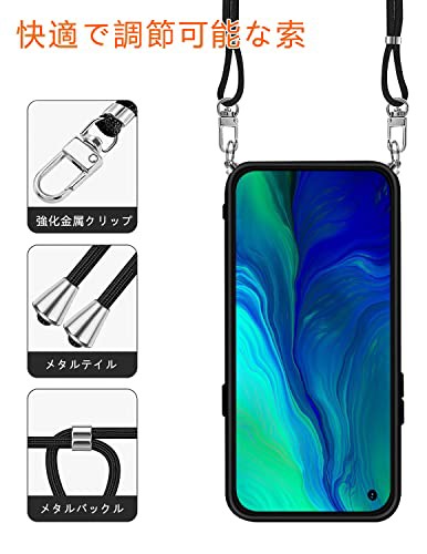 baodunwei OPPO Reno5 A ケース 炭素繊維 ネックストラップ 首かけ 斜